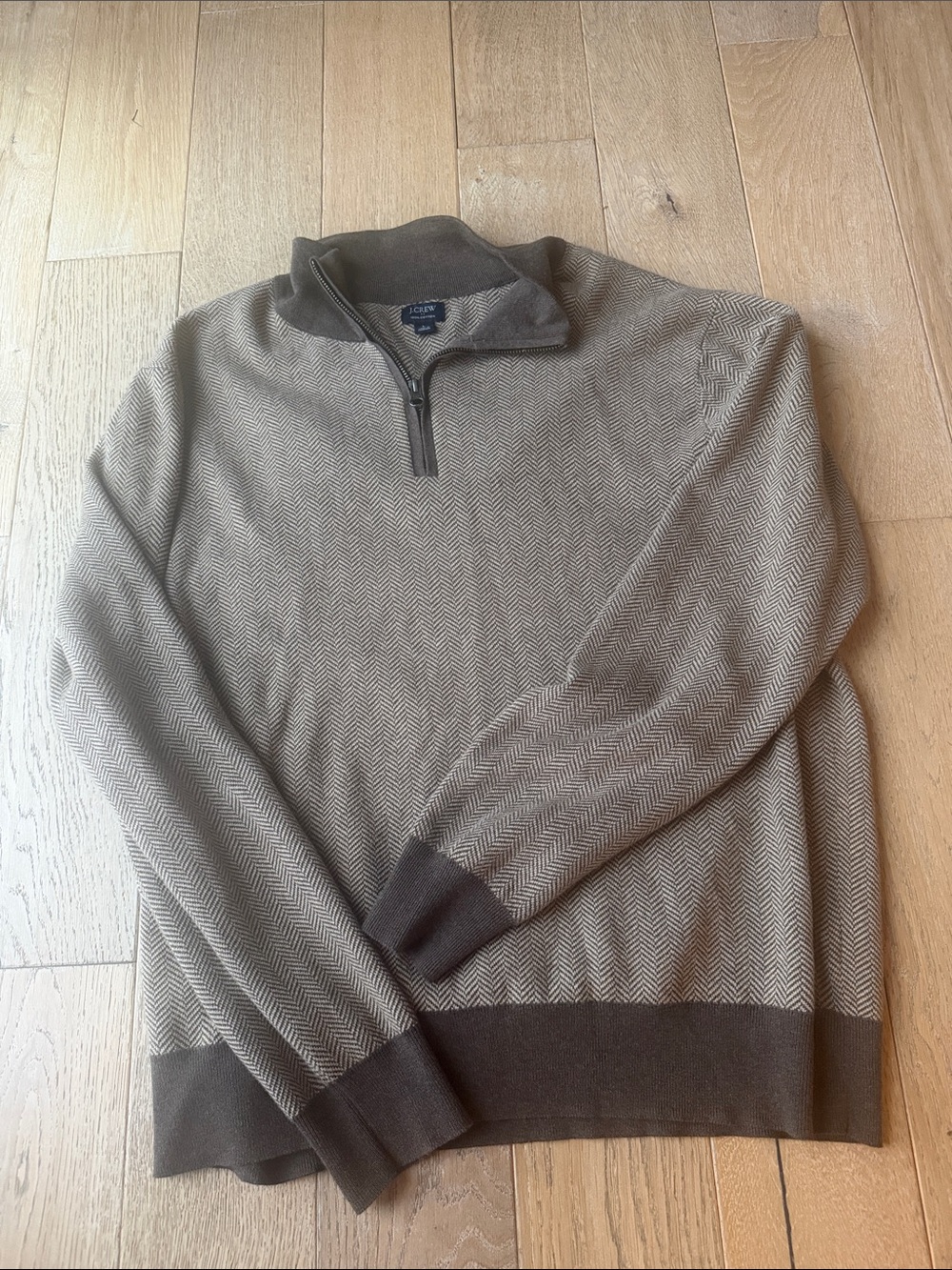 J. Crew Men's Zip-Up Sweater in Taupe and Dark Brown